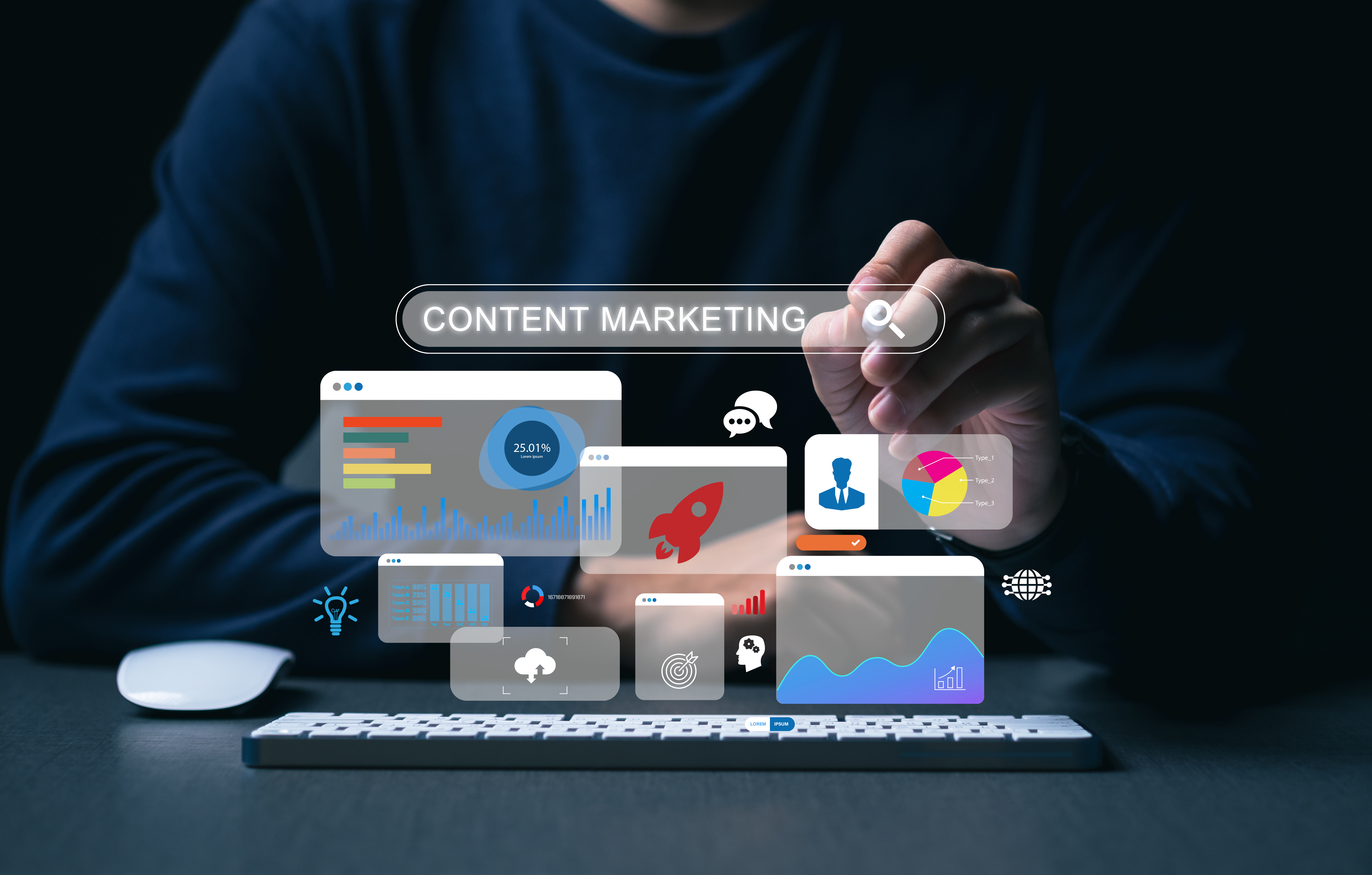 Content marketing cycle concept. social networking, SEO. customer attraction, digital content marketing.. - 1WebWorld